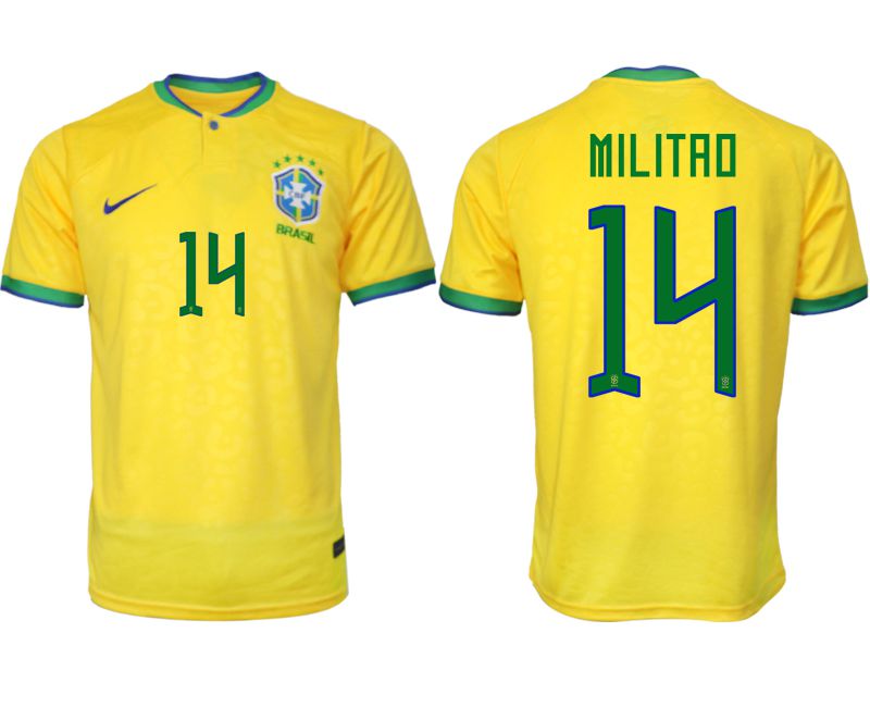 Men 2022 World Cup National Team Brazil home aaa version yellow 14 Soccer Jersey
